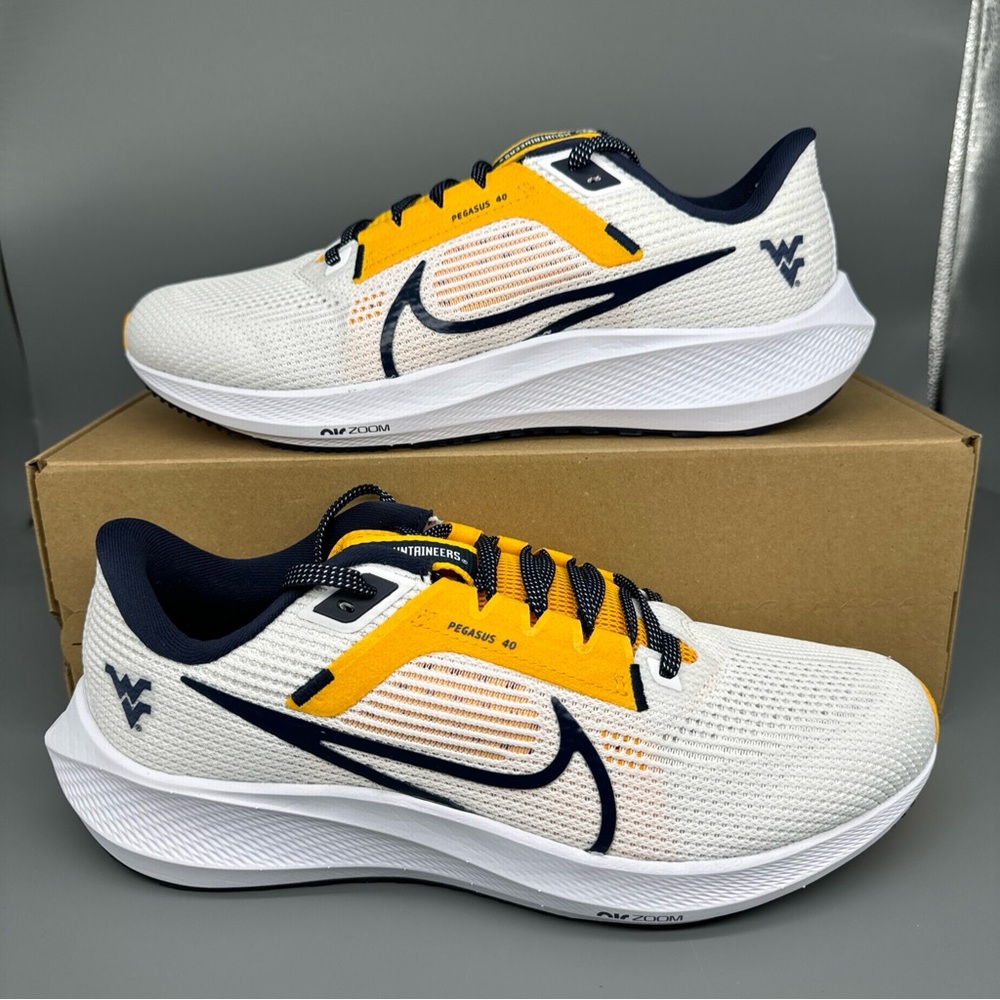 Nike Air Zoom Pegasus 40 West Virginia Mountaineers White DZ6005-100 Mens Sz 8.5